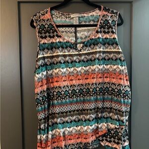 Catherines Black, Orange, and Teal Patterned Blouse